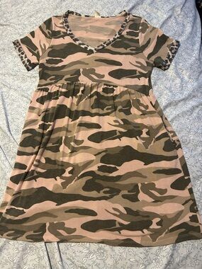 Tan + Olive Camo Midi Dress
